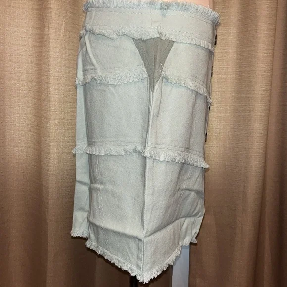 Very J Colorblock Sage Frayed Denim Button Mini Skirt Casual Womens Large - Picture 5 of 15